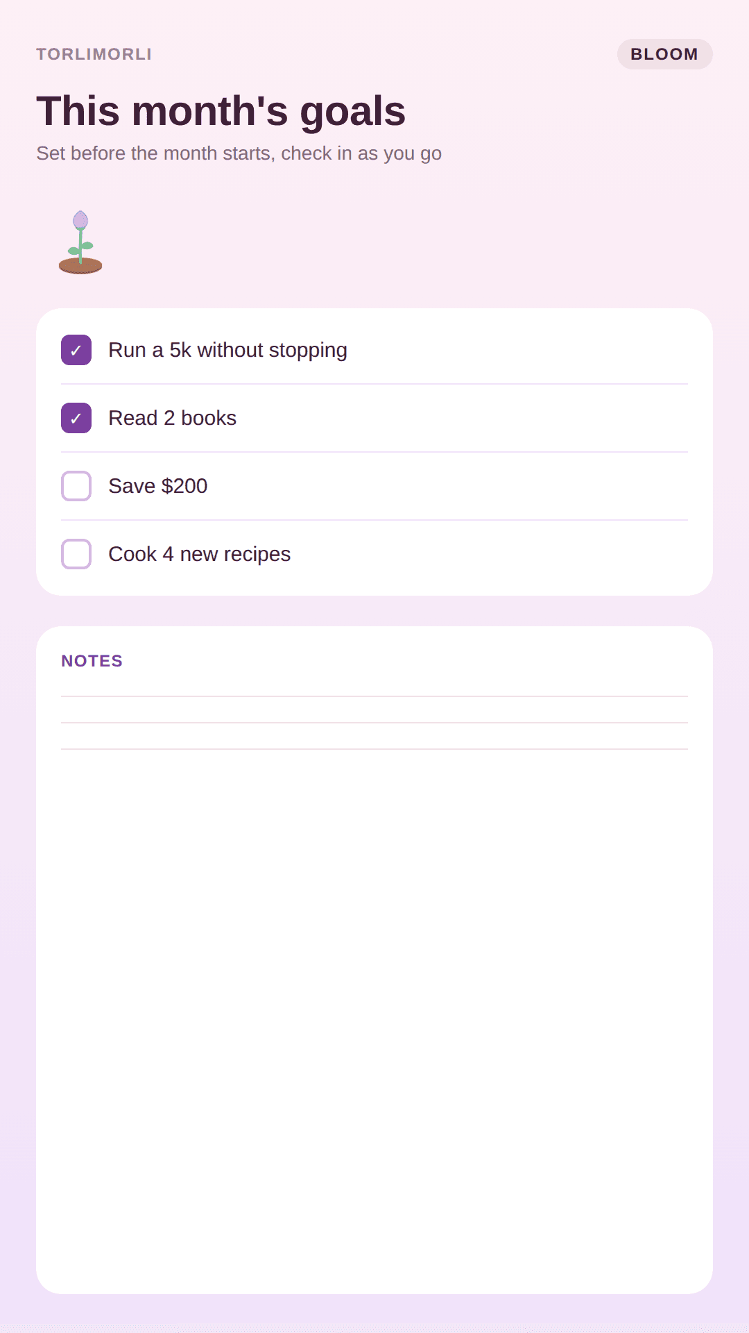 BLOOM goal planning tab