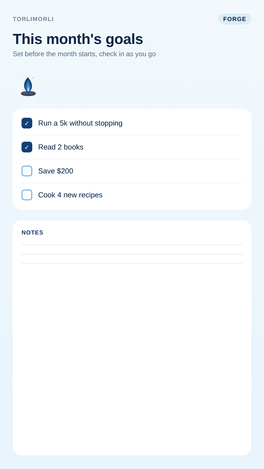 FORGE goal planning tab